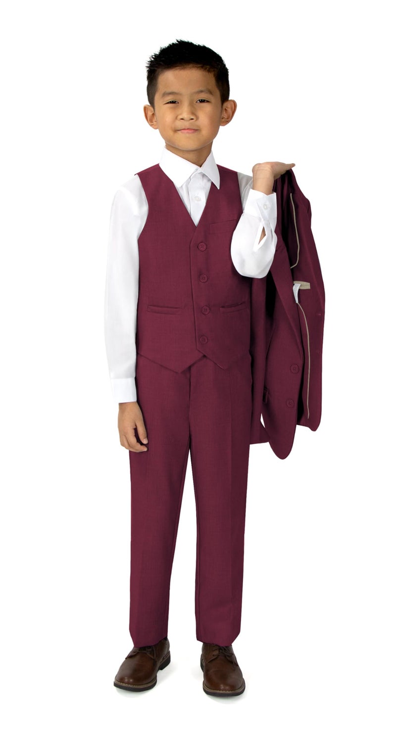Spring Notion Boys' Modern Fit Burgundy Suit 3-Piece Set 16 - Image 3